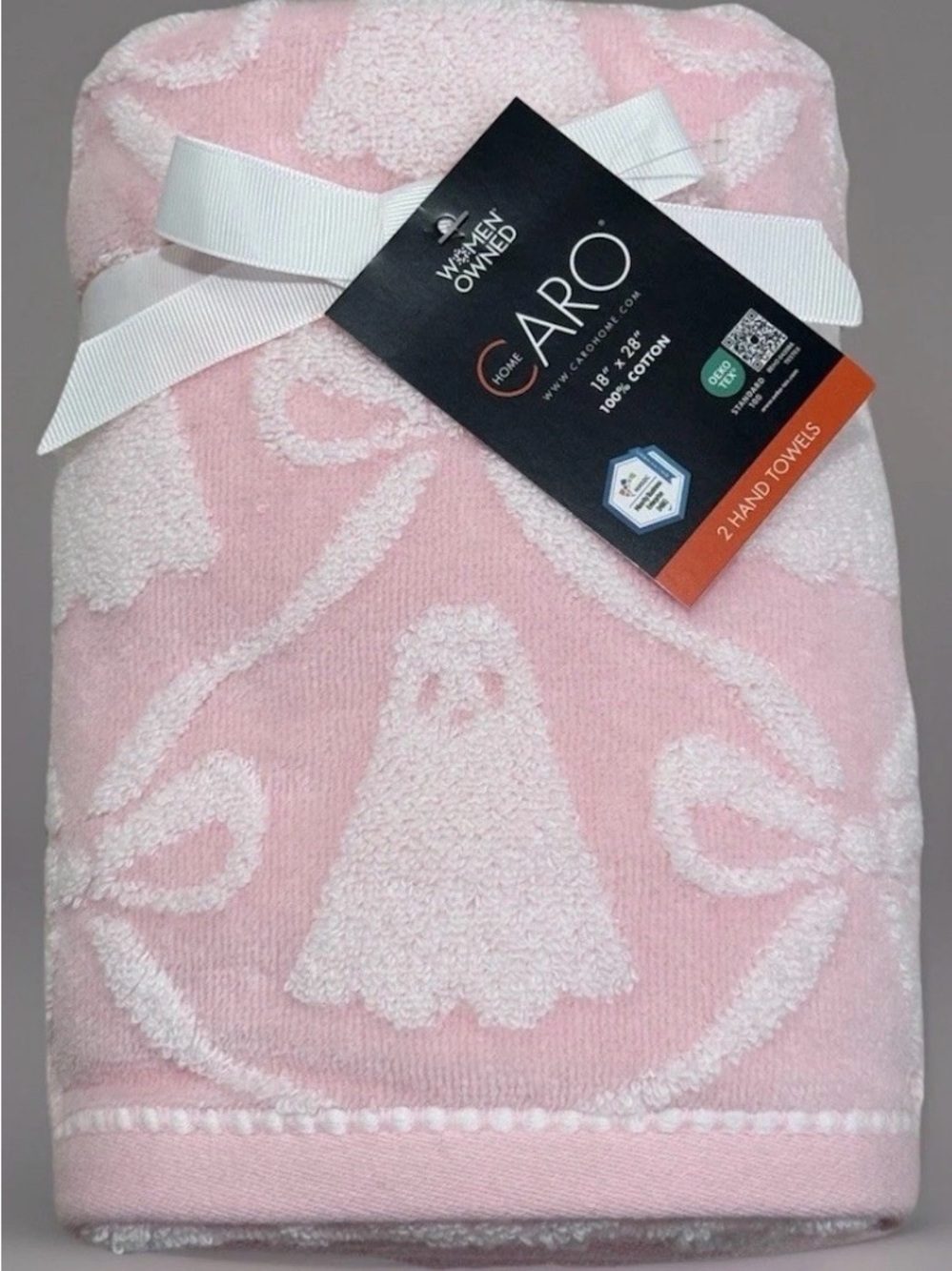 CARO Home Collection Halloween Pink Ghost & Bow 18” X 28” Hand Towels Set of 2